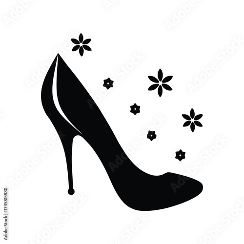 Elegant stiletto heels mid stride black silhouette vector art illustration