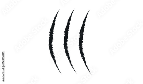 Three jagged black claw marks scratched on a white background