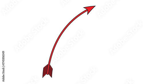 Red arrow curving upwards on a white background