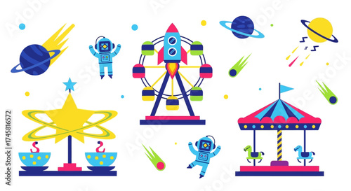 Space Themed Amusement Park Rides and Elements Collection.