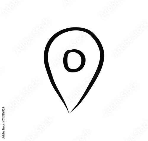 Minimal black location pin icon on white background, perfect for maps, GPS apps, web interfaces, travel guides, and navigation design concepts.