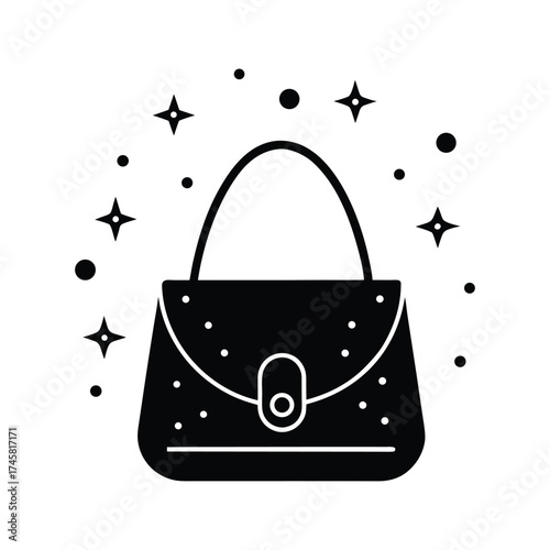Stylish handbag with flap and strap black silhouette vector art illustration