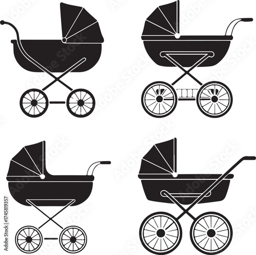 Baby Carriage Vector Graphic Set for Design Projects and Illustrations
