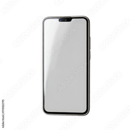 Modern smartphone with notch and blank screen isolated on transparent background