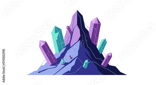 Vibrant purple and turquoise crystal cluster illustration.