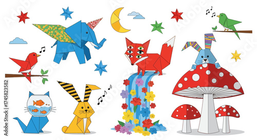 Whimsical Animal and Mushroom Fantasy Collection.