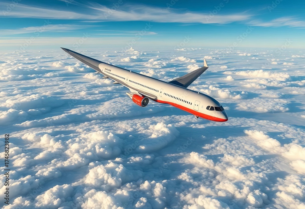 Fototapeta premium Jetliner soaring above a breathtaking, turbulent sea of clouds, weather, transportation