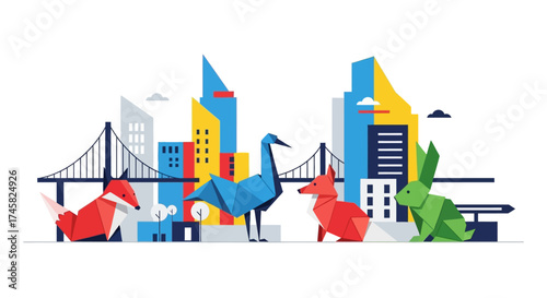A Collection of Colorful Geometric Origami Animals.