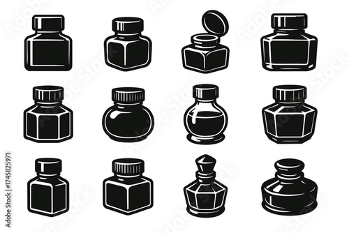 Vintage ink bottles collection - varied designs and shapes