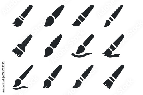 Artistic paintbrush icon collection in diverse styles
