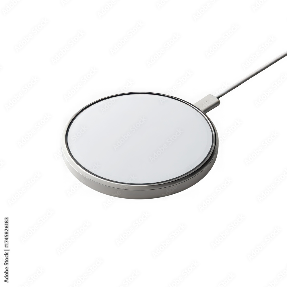 Fototapeta premium White wireless charging pad isolated on transparent background