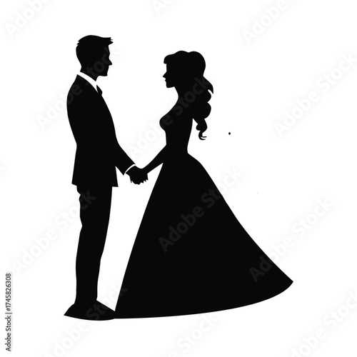 Editable wedding couple silhouette