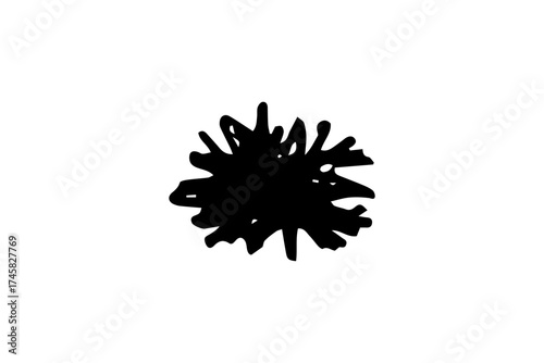 Aggressive Spiked Black Ink Splatter or Grunge Mark, Isolated 64x64 Single Icon, ideal for conveying impact, chaos, or a distressed graphic effect.