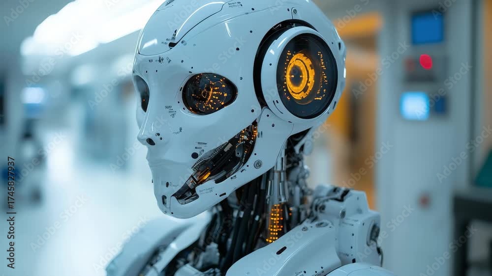 Advanced humanoid robot showcases intricate design and technology in a ...