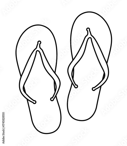 simple classic thongs flip flops outline shape vector isolated on transparent background