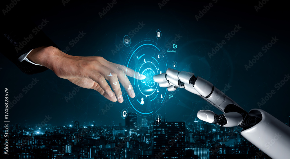 Fototapeta premium AI for business intelligence and knowledge management enabling automated decision making. AI analysis of company information for strategic insights. Motif
