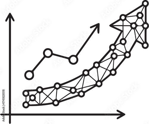 Business chart with neural arrows line icon