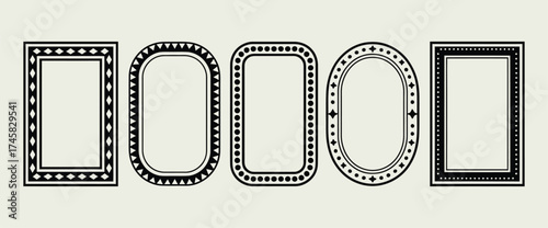 Vector set of magic black frames featuring hand drawn tarot card borders and mystic stamp designs perfect for esoteric artwork vintage banners or celestial themed illustrations