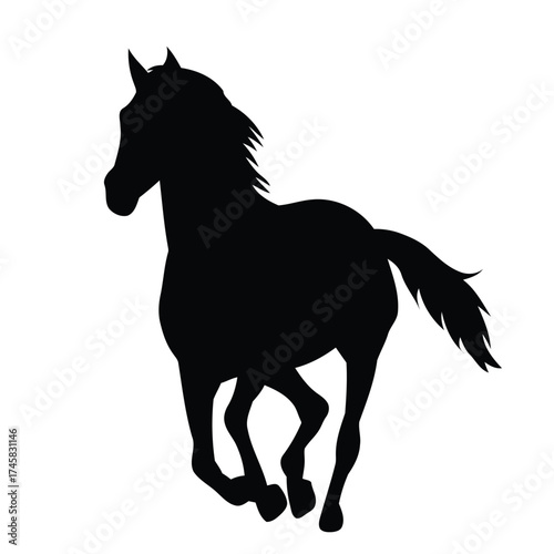 horse, silhouette, animal, black, white background, running, galloping, motion, speed, power, freedom, equestrian, wildlife, illustration, graphic, flat design, vector, animal silhouette, equine, mamm