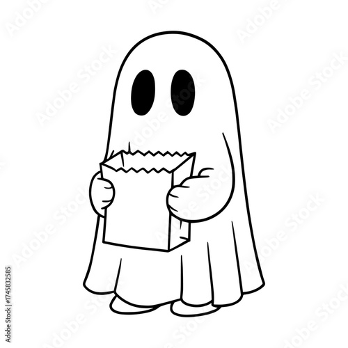 Ghost Holding Trick-or-Treat Bag Vector