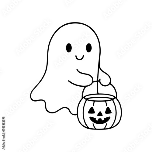 Friendly Ghost with Pumpkin Basket Vector