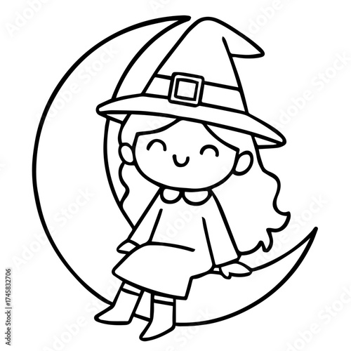 Little Witch Sitting on Moon vector