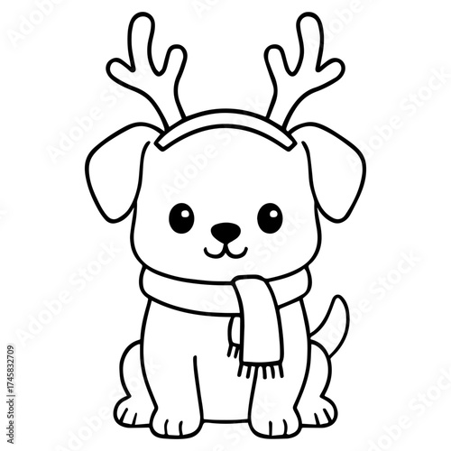 Cute Puppy with Reindeer Antlers vector
