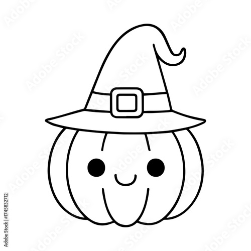 Pumpkin Wearing Witch Hat Vector