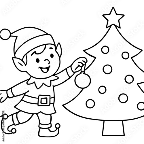 Christmas Elf Decorating Tree vector