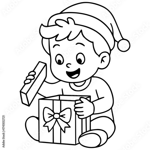 Boy Opening Christmas Gift vector