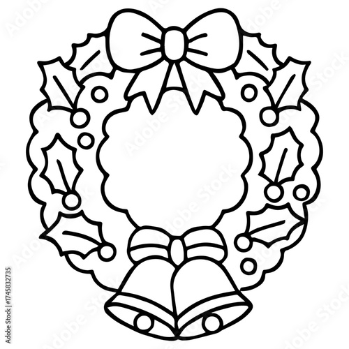 Christmas Wreath with Bells and Bow vector