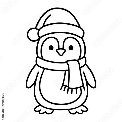Penguin with Scarf and Hat vector