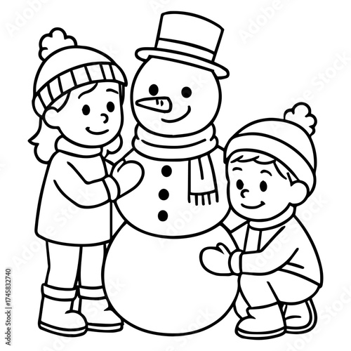 Kids Building a Snowman vector