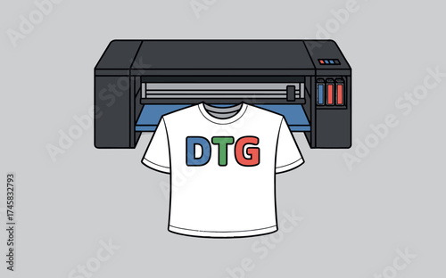 Direct to garment printing machine printing dtg on a white t-shirt creative artwork isolated on white background