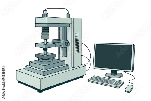 Advanced material testing machine with computer system for scientific research and industrial quality control isolated on white background