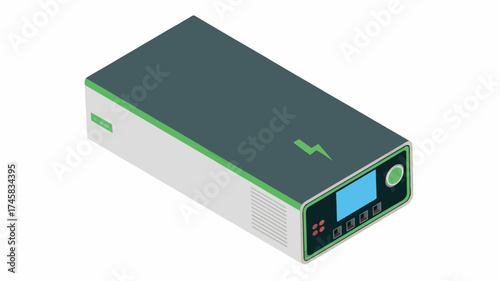 Modern portable power bank charger with digital display for mobile devices and electronics isolated on white background
