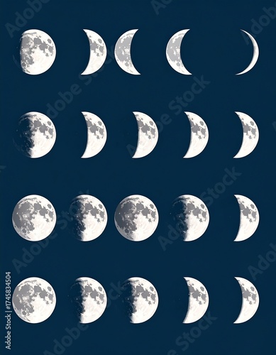 Illustration displaying the different phases of the moon
