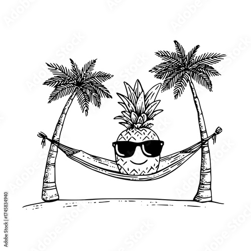Pineapple in hammock between palm trees vector illustration summer vacation tropical beach getaway design 100
