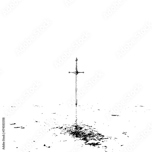 Sword in the ground illustration black and white fantasy art warrior weapon medieval knight blade battle scene fight