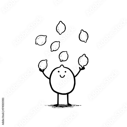 Lemon juggling cartoon vector illustration for summer citrus fruit and healthy eating themed designs and artwork