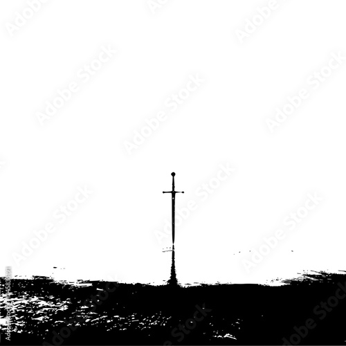 Sword in the stone arthurian legend excalibur fantasy medieval knight black and white illustration art