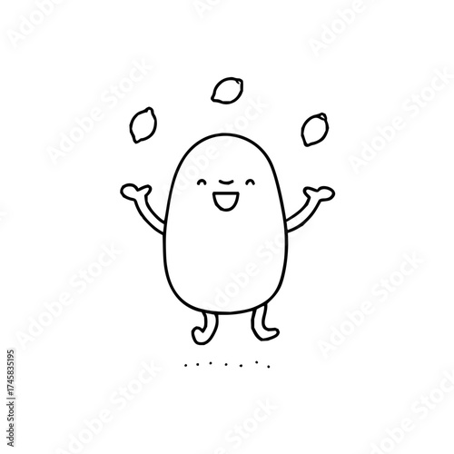 Cute cartoon potato juggling lemons vector illustration for food and funny character graphic designs use