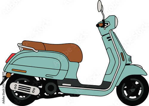 Classic scooter side view, modern urban two wheel vehicle transport