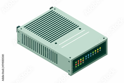 Compact electronic device with heat sink and terminal block for industrial applications isolated on white background