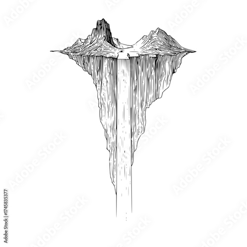 Floating island landscape illustration drawing sketch mountain range peak scenic view nature design art concept
