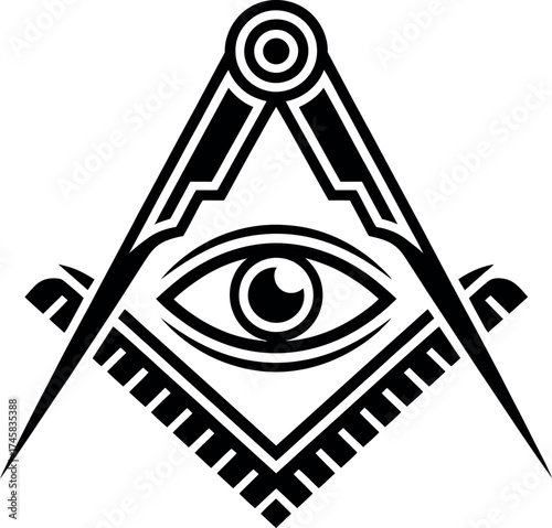 Freemasonry symbol isolated on white background with eye and compass