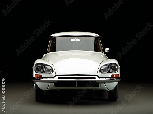 1955 Citroën DS 19 elegant white French classic car full front view (Automotive Industry)