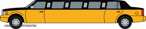 Exclusive yellow limousine vehicle flat design illustration for upscale transportation service