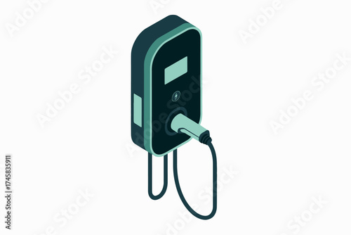 Modern electric vehicle charging station unit for home or business use isolated on white background