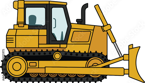 Industrial Bulldozer Heavy Earthmoving Equipment Vehicle Tracked Machine Side Isolated